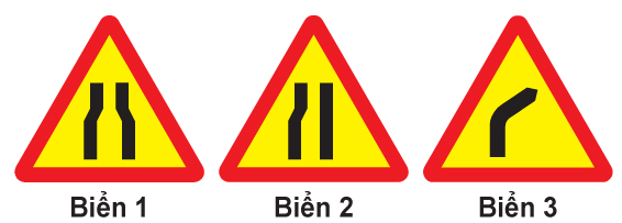 Biển nào báo hiệu “Đường bị thu hẹp”?