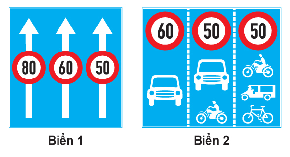 Biển nào báo hiệu các phương tiện phải tuân thủ tốc độ tối đa cho phép trên từng làn đường?
